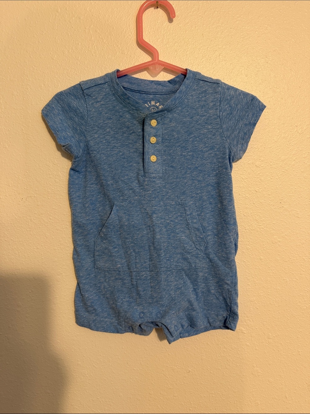 Primary Blue Short-Sleeve Henley Romper